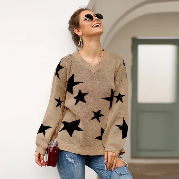 Red Dress Boutique Sweaters - Black & Tan Star Sweater